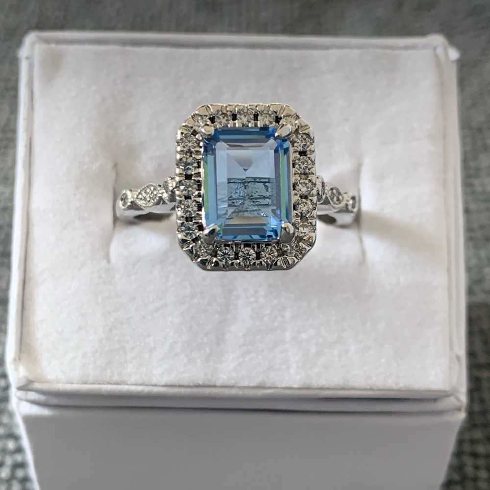Bomb Party Lab Created Light Blue Quartz on rhodium plating